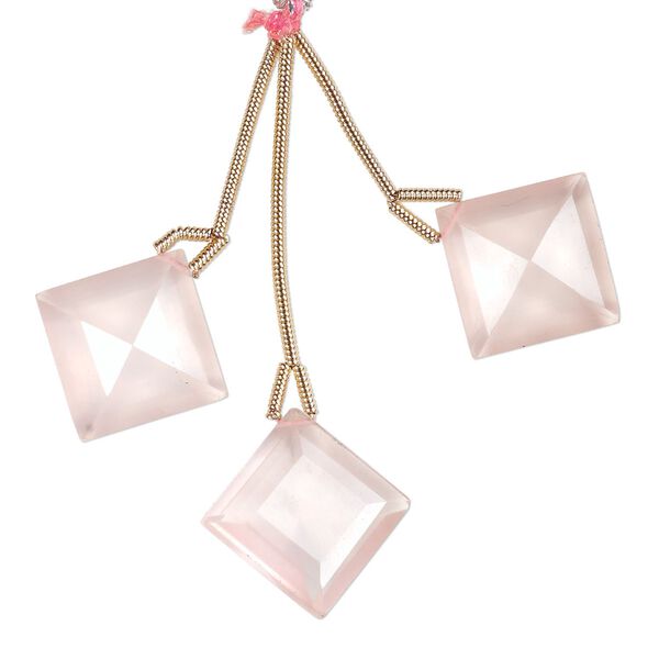 Rose quartz 1pkg3, hand-cut top-drilled faceted diamond bead natural 18mm image number 0