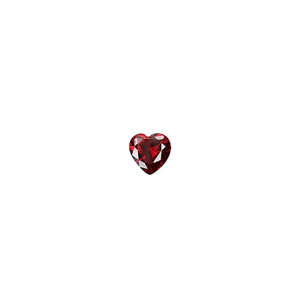 Gem, cubic zirconia, garnet red, 6mm faceted heart, Mohs hardness 8-1/2. Sold per pkg of 2. image number 0