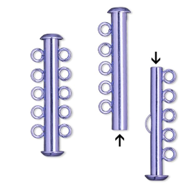 Clasp, 5-strand slide lock, electro-coated brass, purple, 31x6mm tube. Sold per pkg of 2. image number 0