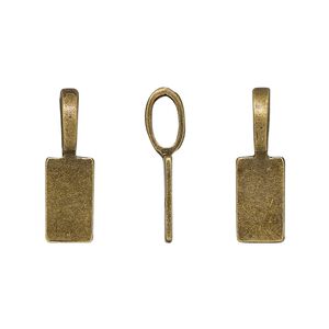 Bail, glue-on, antique brass finished "pewter" (zinc-based alloy), 20.5x6mm rectangle with 11x6mm pad. Sold per pkg of 20.