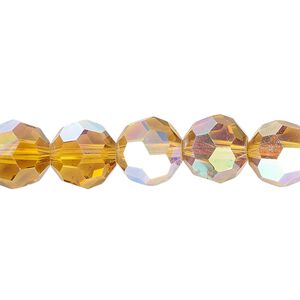 Bead 1pk 32 facets translucent gold AB, Celestial Crystal® 10mm round 15.5-16 inch