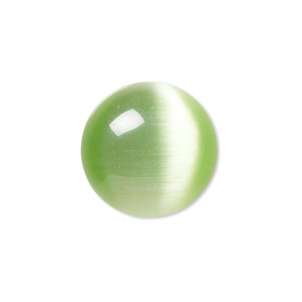 Cabochon, cat's eye glass (fiber optic glass), light green, 20mm calibrated round, quality grade. Sold per pkg of 4. image number 0