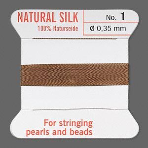 Thread, Griffin, silk, brown, size #1. Sold per 2-meter card (approximately 78 inches).