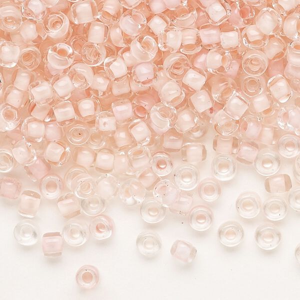 Seed bead, Dyna-Mites™, glass, translucent inside color peppermint pink, #6 round. Sold per 40-gram pkg. image number 0