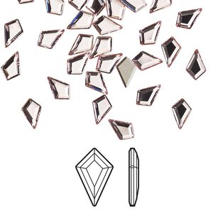 Flat back 24pk light rose foil back, Crystal Passions® 6.4x4.2mm kite 2771