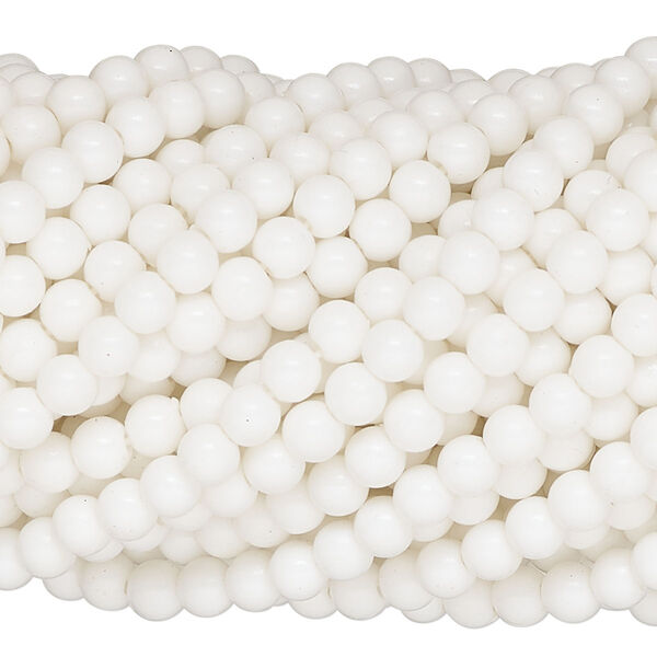 Bead, acrylic, white, 4mm round. Sold per pkg of 2 hanks, approximately 9,600 beads. image number 0