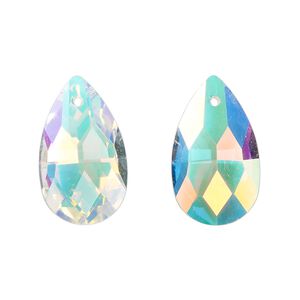Drop, glass, translucent clear AB, 22x13mm teardrop. Sold per pkg of 8.