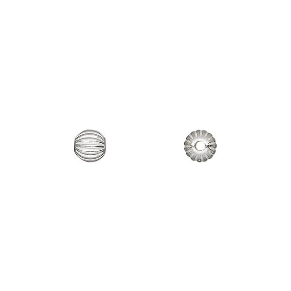 Bead, sterling silver, 5mm seamless corrugated round. Sold per pkg of 10. image number 0