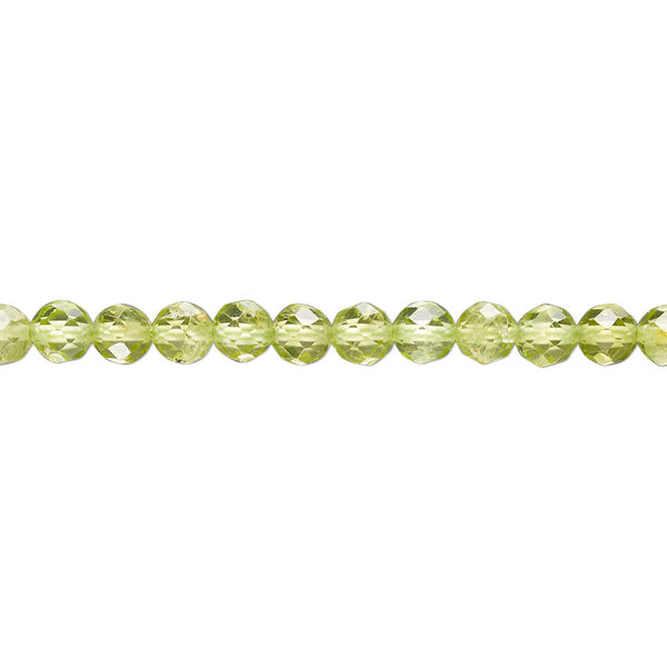 Bead, peridot (natural), pkg/16 inches, 4mm machine-cut faceted round, B+ grade. image number 0