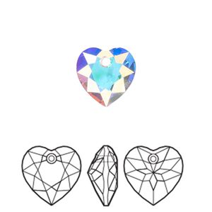 Drop 2pk crystal AB, Crystal Passions® 10.5mm pendant heart cut 6432
