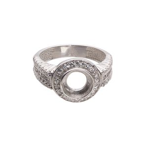 Ring, Almost Instant Jewelry®, cubic zirconia and rhodium-plated sterling silver, clear, 13mm wide with open back and SS39 or 8mm round glue-in setting, size 9. Sold individually.