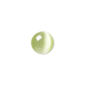 Cabochon, cat's eye glass (fiber optic glass), light green, 12mm calibrated round, quality grade. Sold per pkg of 10.