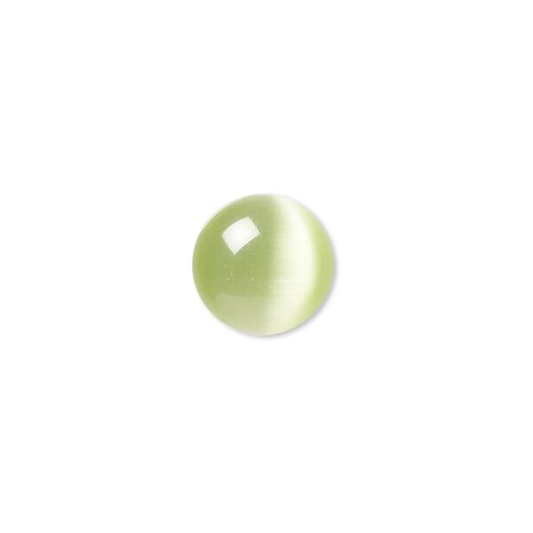 Cabochon, cat's eye glass (fiber optic glass), light green, 12mm calibrated round, quality grade. Sold per pkg of 10. image number 0