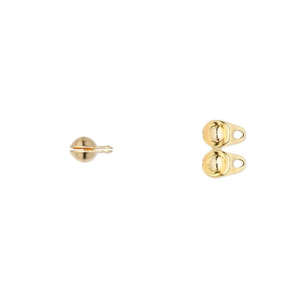 Bead tip, gold-plated brass, 6.5x4mm side clamp-on with closed loop. Sold per pkg of 100. image number 0