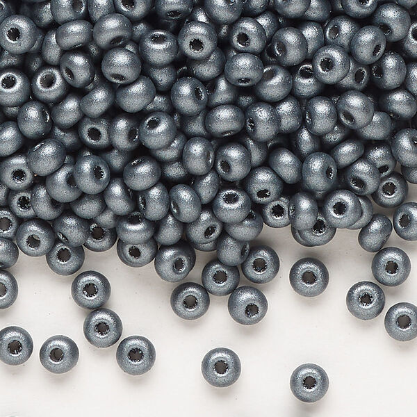 Seed bead, Preciosa Ornela Czech glass, pkg/50g, #6 rocaille, opaque PermaLux dyed black chalkwhite, (22022). image number 0