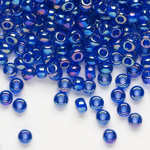 Seed bead, Miyuki, glass, pkg/250g, #6 rocaille, translucent rainbow cobalt (RR-177). image number 0