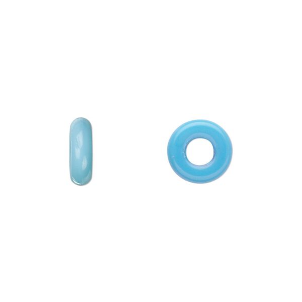 Bead, Czech pressed glass, opaque turquoise blue, 9.5x3mm ring. Sold per pkg of 50. image number 0