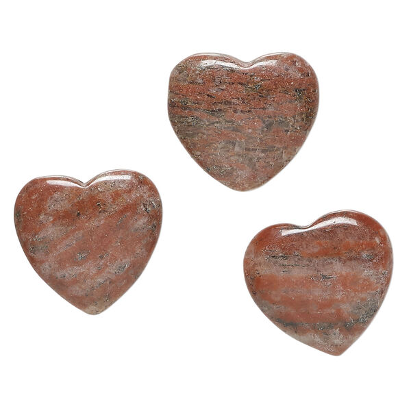 Brecciated jasper 1pkg3, half-drilled puffed heart bead natural, 18-21mm image number 0