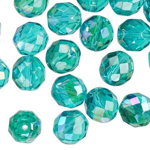 Czech fire-polished glass 1pkg40, faceted round bead translucent light aqua AB 10mm