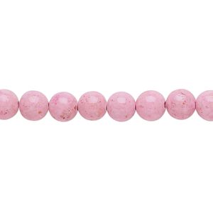 Bead, riverstone (dyed), pink, 6mm round, B grade, Mohs hardness 3-1/2. Sold per 15-1/2" to 16" strand.