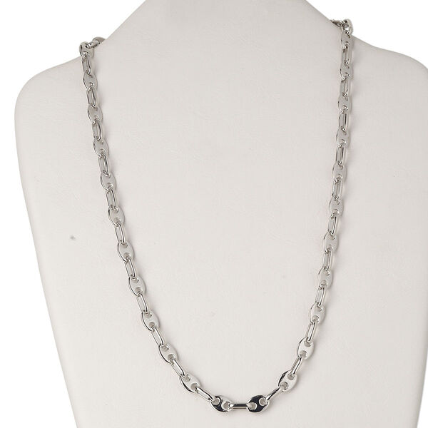 Necklace, silver-plated brass, oval links, 24 inches with lobster claw clasp. Sold individually. image number 0