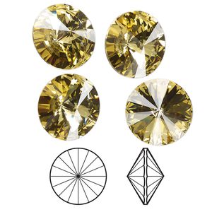 Chaton 144pk dark jonquil foil back, Swarovski® 14mm rivoli 1122