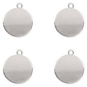 Drop, silver-plated steel, 15mm flat round. Sold per pkg of 4.
