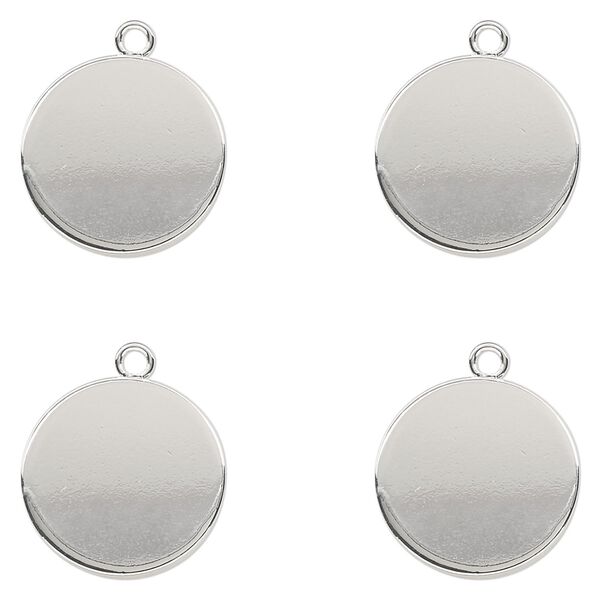 Drop, silver-plated steel, 15mm flat round. Sold per pkg of 4. image number 0