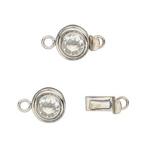 Clasp tab 1pkg1 sterling silver / white topaz (natural), 11mm round / 5mm faceted, 1-strand