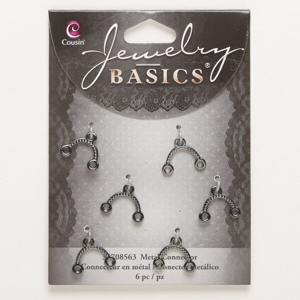 Drop, brass, pkg/6, black finish, 14x6mm half-round with 2 bottom loops. image number 0