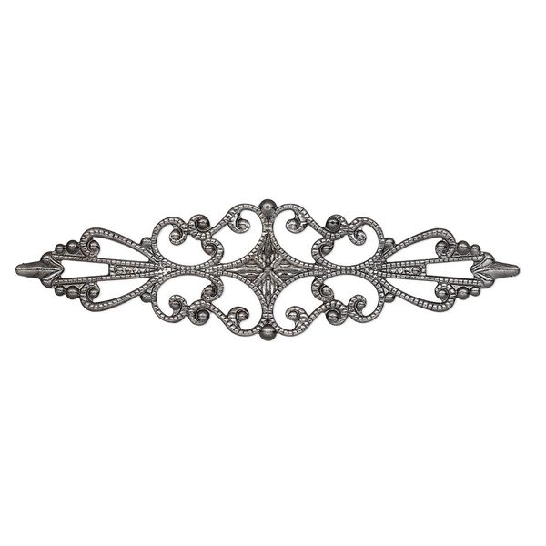 Component, 1pkg10 antique silver-plated brass, 56.5x15mm single-sided filigree marquise. image number 0