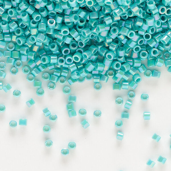 Seed bead, Delica®, glass, pkg/50g, #10 round, opaque rainbow turquoise green (DBM-0166). image number 0