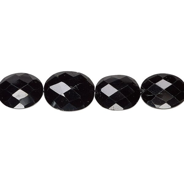Black spinel 1pkg1, hand-cut faceted puffed oval bead natural 5.5 inch 10x8mm-12x10mm image number 0
