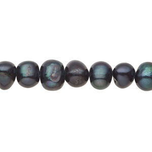 Freshwater pearl 1pkg1, semi-round, 14 inch dark forest green 6-8mm cultured