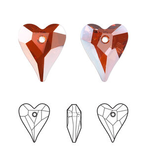 Drop 1pk crystal red magma, Crystal Passions® 17x14mm pendant wild heart 6240