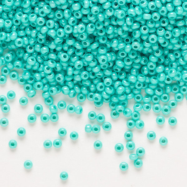 Seed bead, Preciosa Ornela Czech glass, pkg/50g, #11 rocaille, opaque terra dyed sea green luster chalkwhite, (16358). image number 0