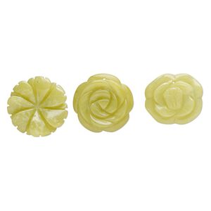 Serpentine 1pkg3, top-drilled carved flower focal natural mix 34x30mm-35x34mm