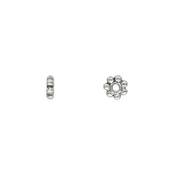 Bead, antique silver-plated "pewter" (zinc-based alloy), 6x2mm beaded rondelle. Sold per pkg of 50. image number 0
