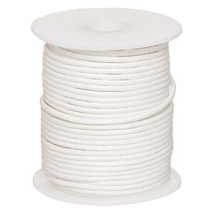 Cord, waxed cotton, white, 2mm, 50+ pound test. Sold per 25-meter spool.