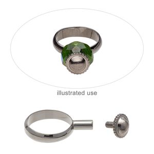 Ring, gunmetal-plated brass, 4.5mm wide with 8mm post and twist-off top, size 8. Sold individually.