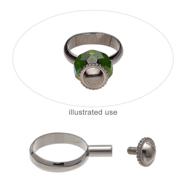 Ring, gunmetal-plated brass, 4.5mm wide with 8mm post and twist-off top, size 8. Sold individually. image number 0