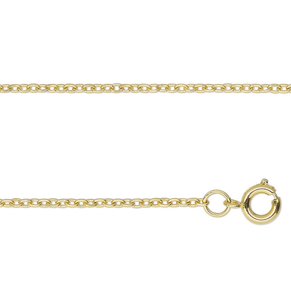 Chain, gold-finished steel, 2mm curb, 16 inches with springring clasp. Sold individually. image number 0