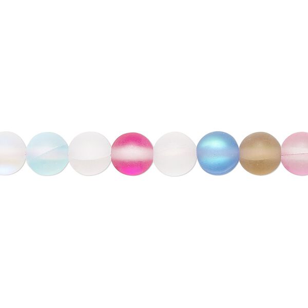 Bead, iridescent glass, translucent matte multicolored, 6mm round. Sold per 15-1/2" to 16" strand. image number 0