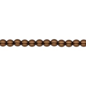 Bead, Czech pearl-coated glass druk, opaque chocolate, 4mm round. Sold per 15-1/2" to 16" strand.