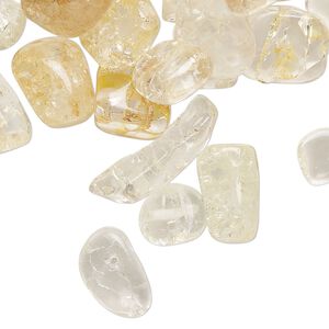 Bead mix, crackle glass, translucent peach / light yellow / clear, small to large chip. Sold per 4-ounce pkg.