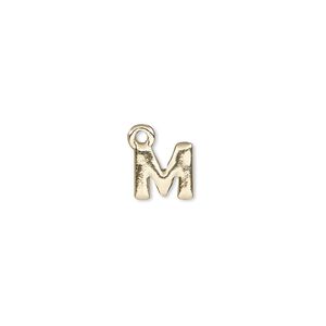 Charm, gold-finished "pewter" (zinc-based alloy), 8x8mm alphabet letter M. Sold per pkg of 2.