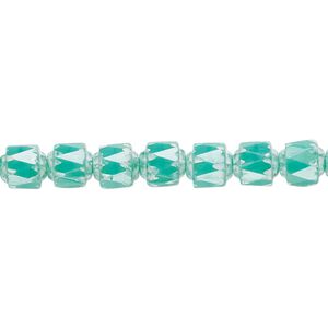 Bead, Czech glass, opaque turquoise blue and white, 6mm round cathedral. Sold per 15-1/2" to 16" strand.