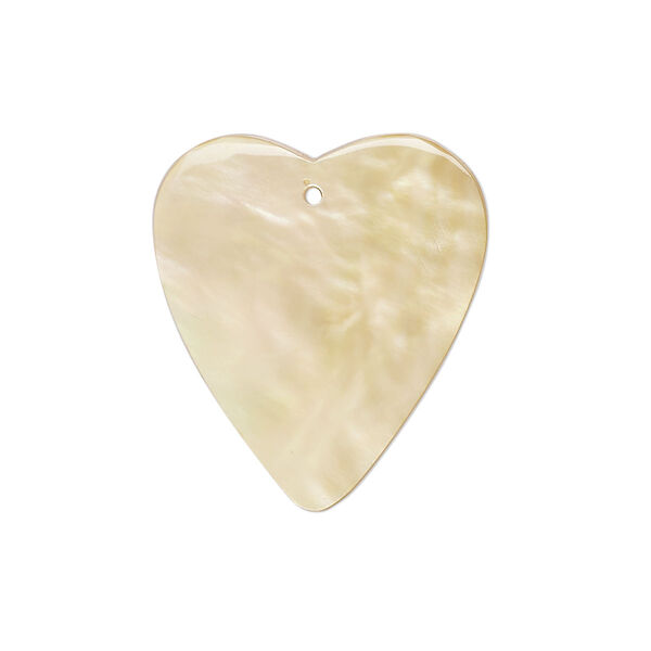 Drop, gold lip shell (natural), 25x23mm hand-cut single-sided heart. Sold individually. image number 0
