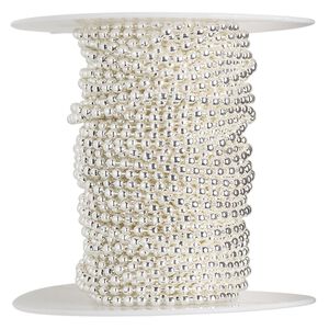 Chain, silver-plated steel, 3.2mm smooth ball. Sold per 50-foot spool.