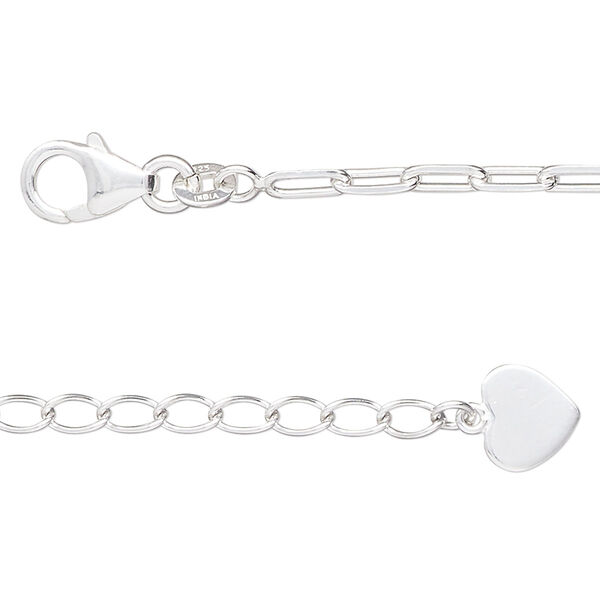 Sterling silver 1pkg1, cut cable chain 18 inch / 2 inch extender chain / heart 2.5mm / 8x7.5mm image number 0